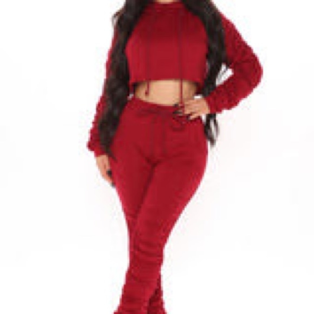 Ruched Burgundy Pants Set With Hoodie